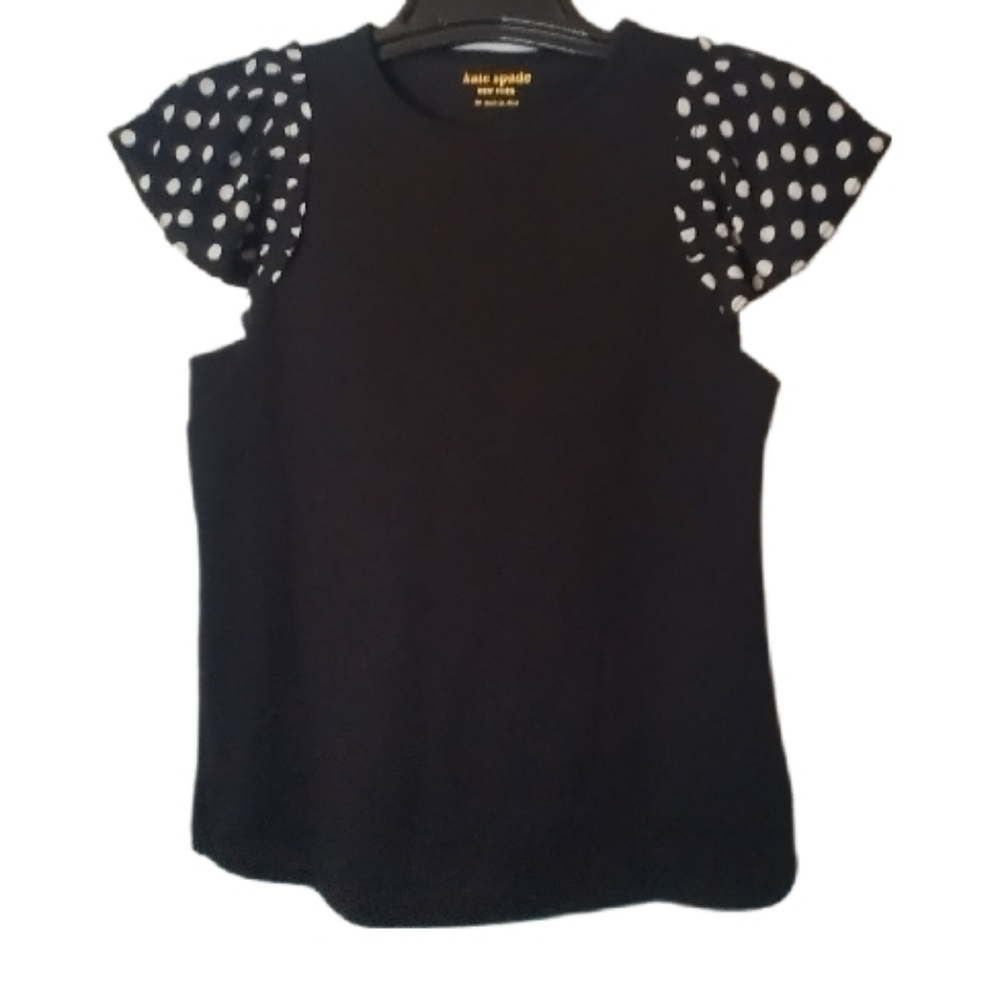 Kate Spade Top XS Black & White Polkadot Trim